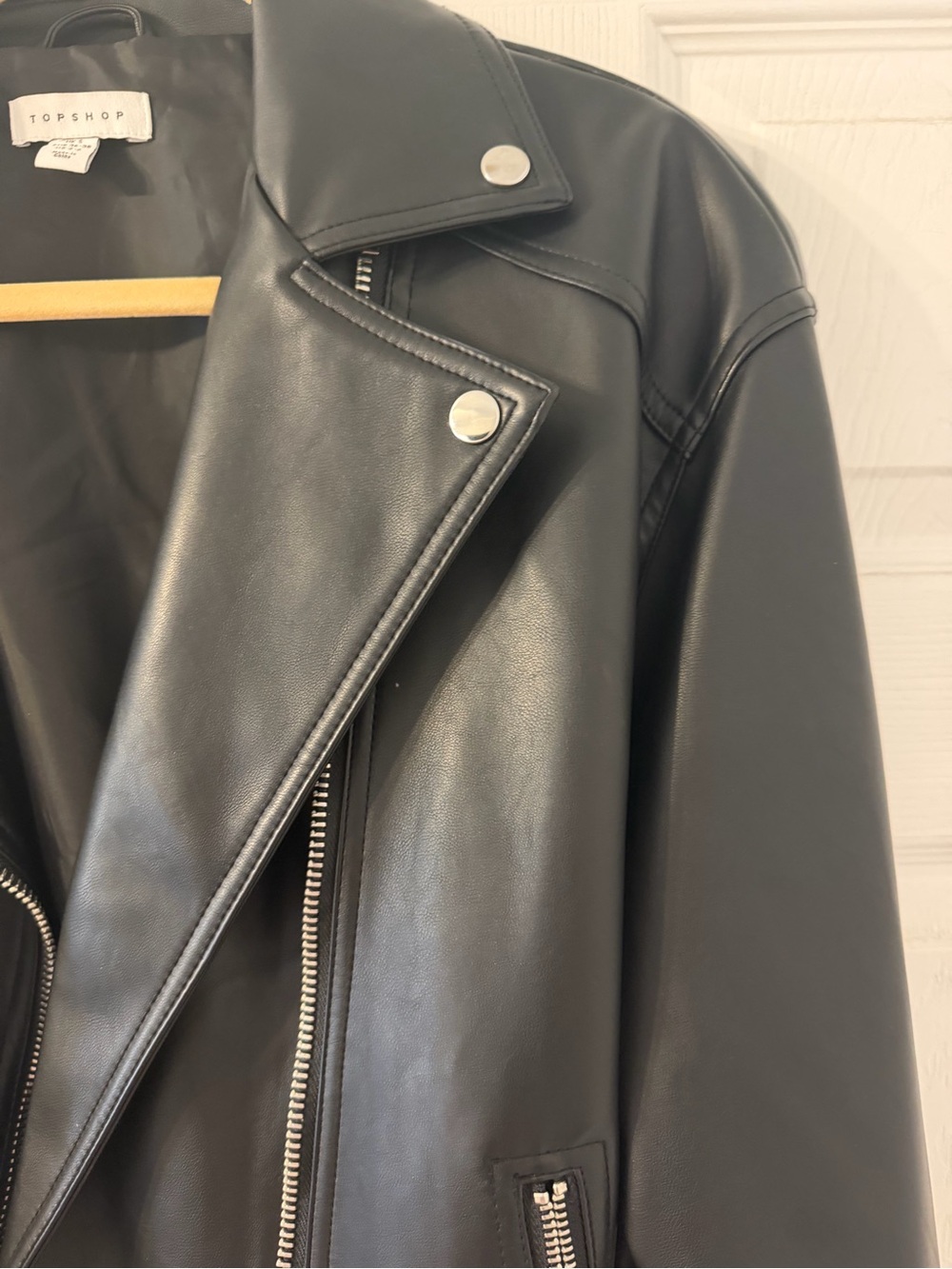 Topshop Black Leather Moto Jacket with Belt - Picture 2 of 9
